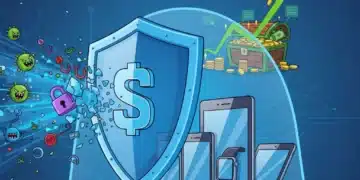 Shield protecting mobile devices from cyber threats, symbolizing mobile security investment benefits.