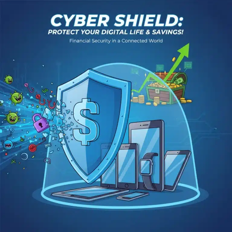 Shield protecting mobile devices from cyber threats, symbolizing mobile security investment benefits.