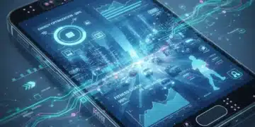 Smartphone with predictive analytics interface showing AI recommendations for daily life in 2026.