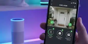 Smartphone controlling smart home security system with app interface