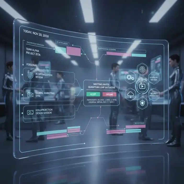 Futuristic digital calendar showing advanced scheduling tools in action