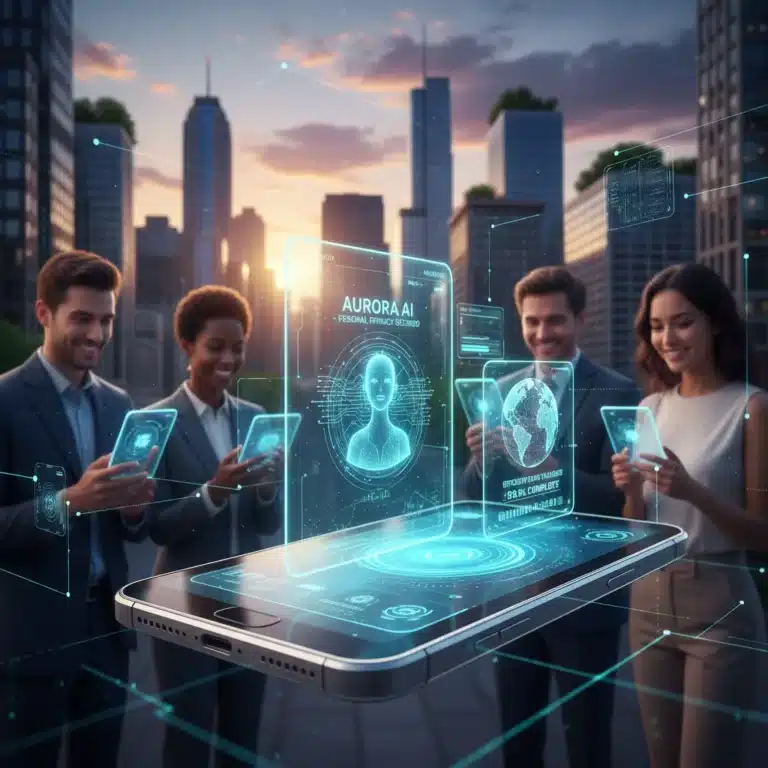 Futuristic smartphone with on-device AI benefits for US users
