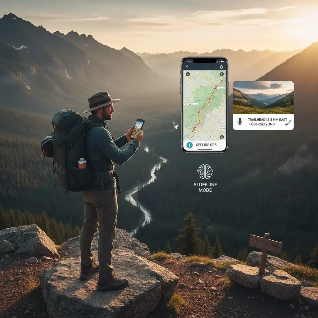 Smartphone using on-device AI for offline capabilities in remote area