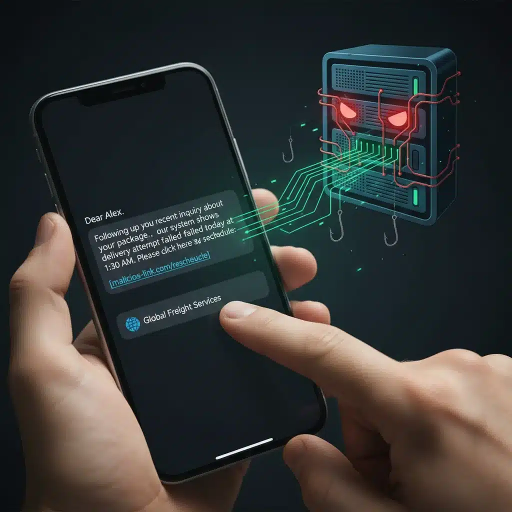 AI-powered phishing attack targeting a smartphone user with a deceptive message