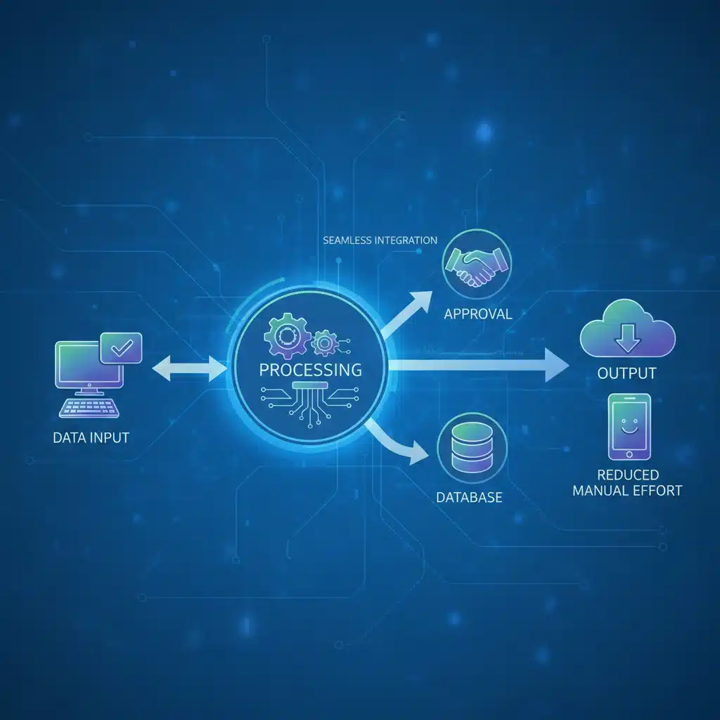 Automated workflow process with interconnected digital icons