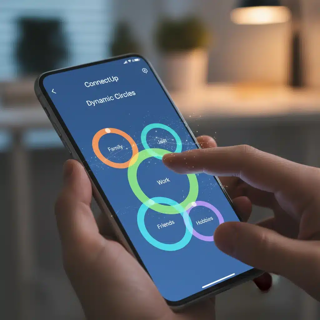 Hand interacting with ConnectUp app Dynamic Circles feature