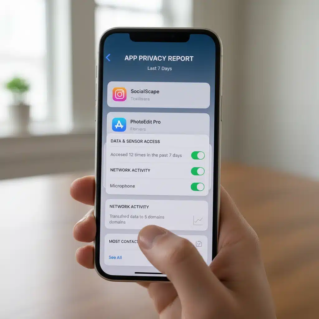 Detailed app privacy report on iPhone showing data access