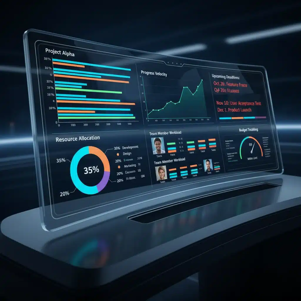Project management dashboard with data visualization and task tracking